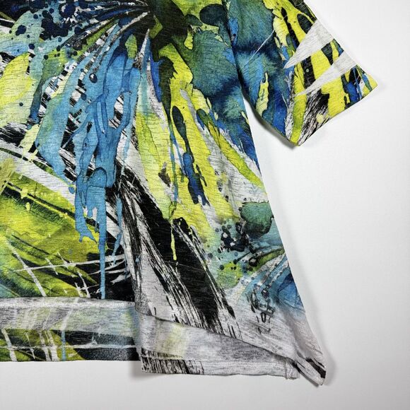 Jess & Jane Shirt Womens Large Blue Green Rain Forest Print Made USA CP1-672 - Picture 4 of 13